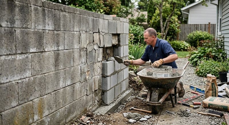 Cinder Block Wall Repair in West Fargo, ND