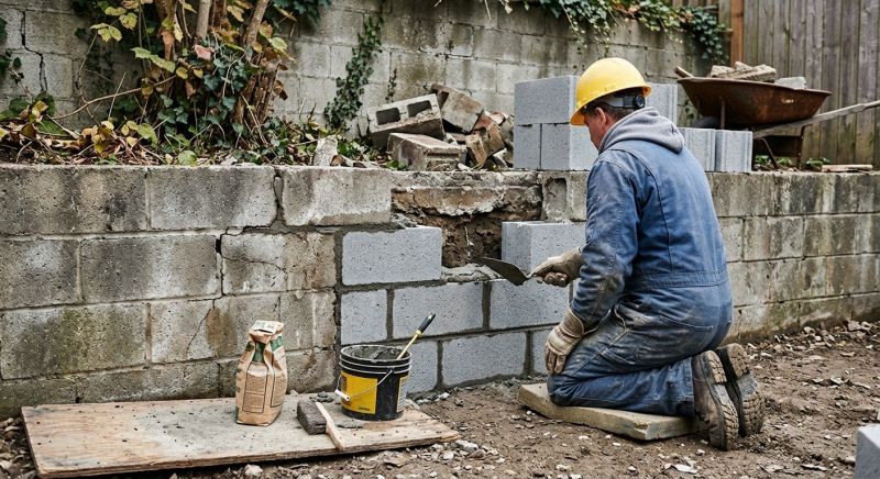 Cinder Block Wall Repair in West Fargo, ND